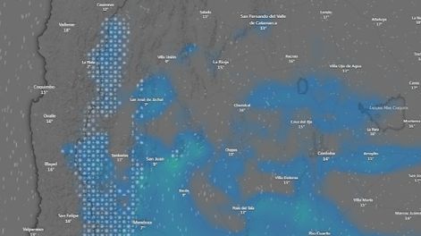 Lluvia y nieve. Windy muestra cómo se presentaría el sábado en San Juan. Foto: Captura