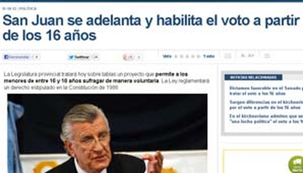 El voto sanjuanino a los 16 años, tema nacional