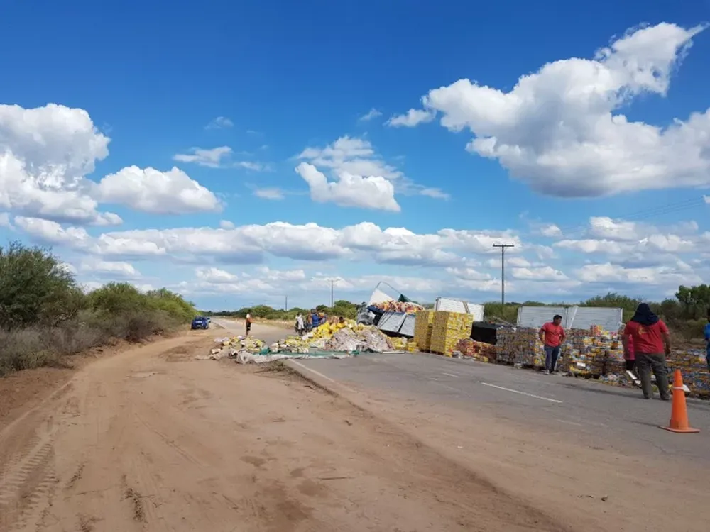 Un camión de una reconocida empresa sanjuanina volcó en Córdoba