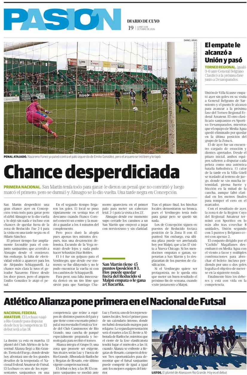 Diario de Cuyo | Tapa Pasión 5 de Octubre 2026