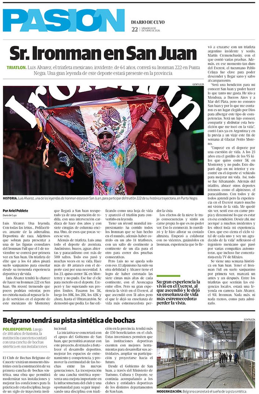 Diario de Cuyo | Tapa Pasión 24 de Octubre 2026