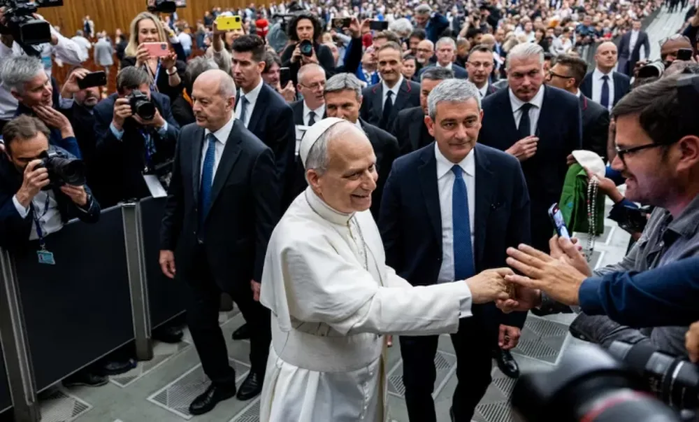 El Papa León XIV, este lunes, en una audiencia con representantes de los medios de comunicación. (Reuters)