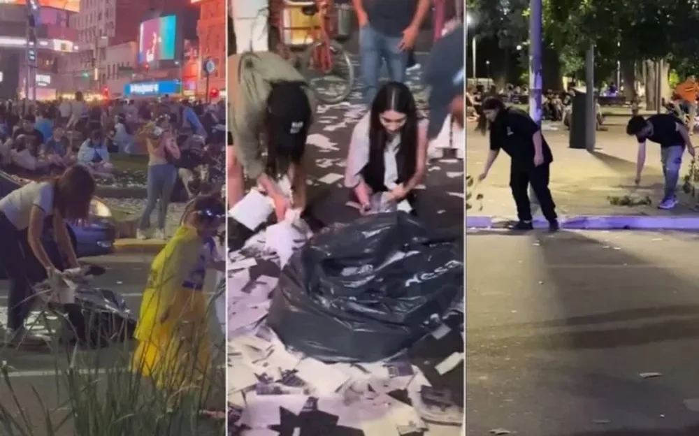Tras los festejos por la victoria de Milei, simpatizantes limpiaron las calles