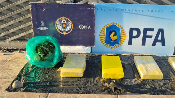 Los ladrillos de cocaína y las hojas de coca secuestrados por la Policía Federal.&nbsp;