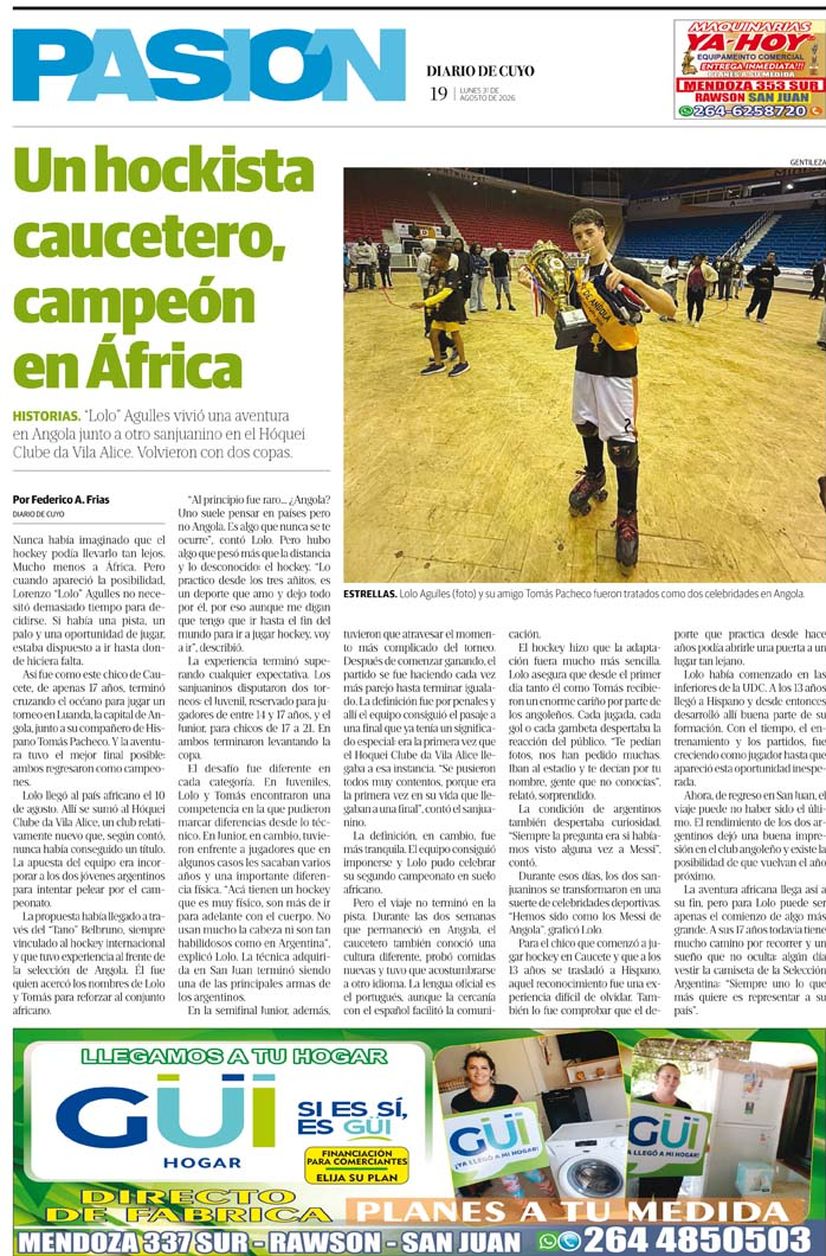 Diario de Cuyo | Tapa Pasión 31 de Agosto 2026