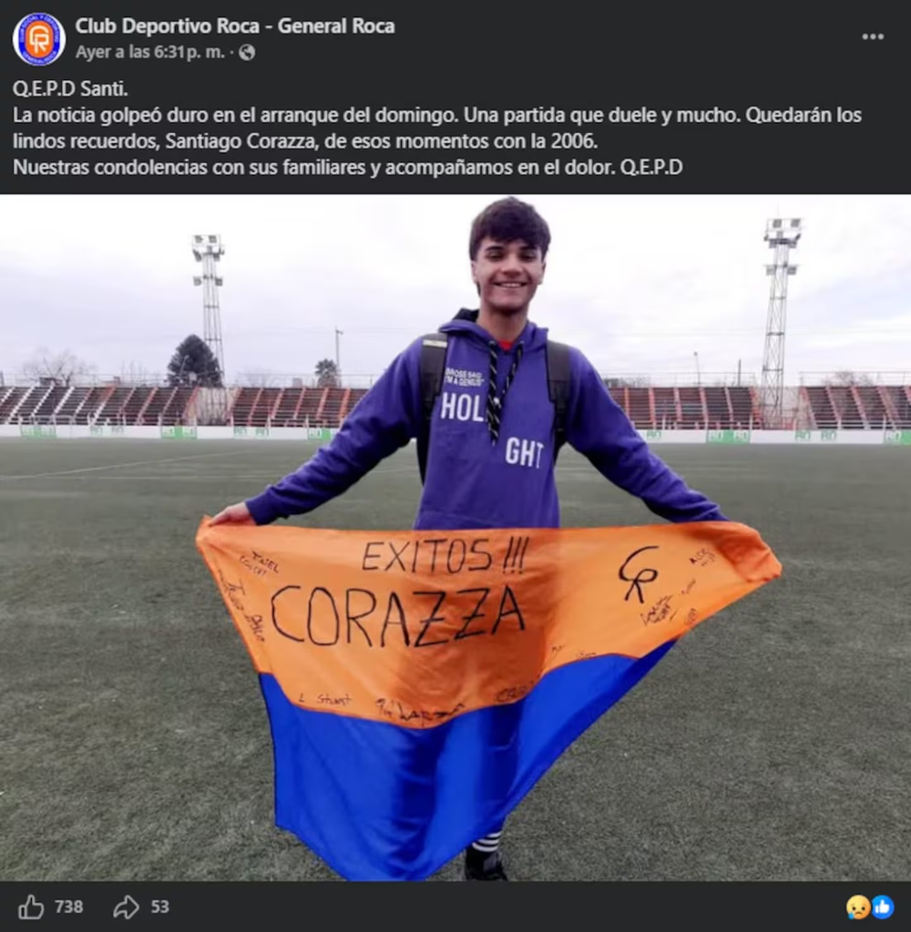 La despedida en redes a Santiago Corazza.