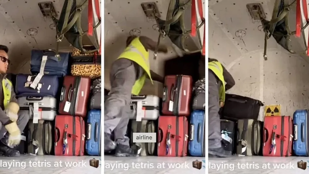 Un empleado de aeropuerto mostró el “juego de tetris” que enfrentan al apilar los equipajes