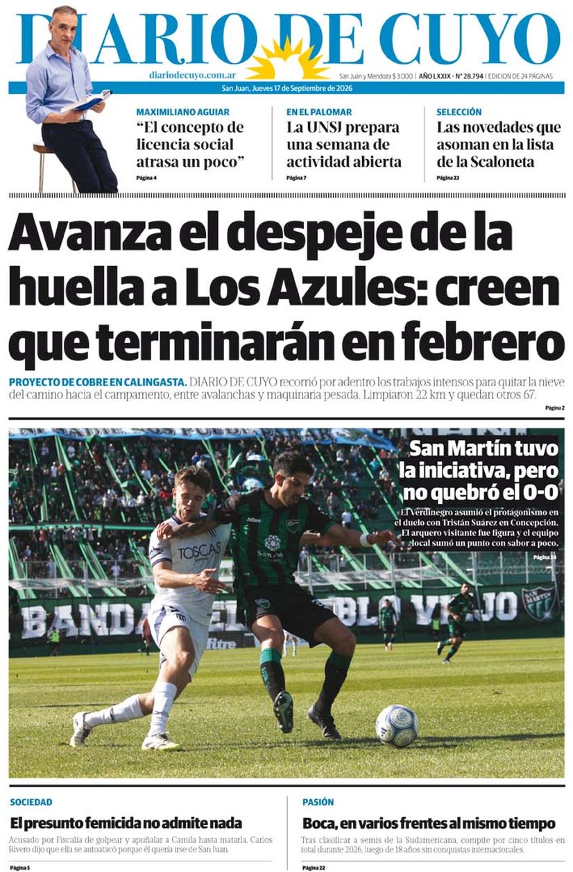 Diario de Cuyo | Tapa Edición 17 de Septiembre 2026