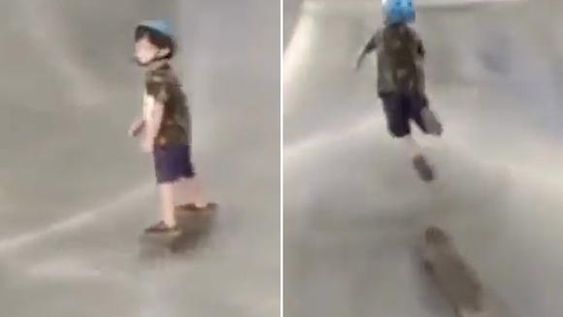 Un nene vuela por los aires de su patineta, pero hace el aterrizaje más “suave” jamás visto