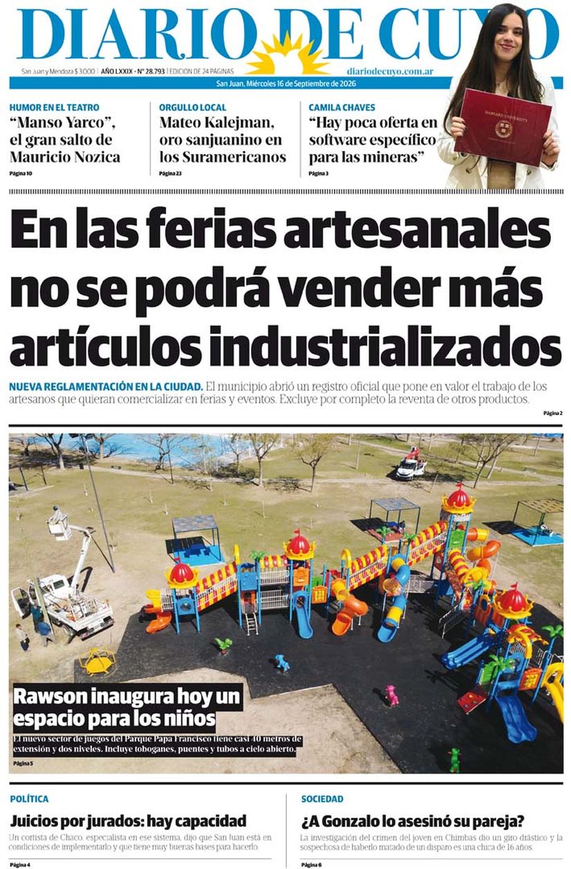 Diario de Cuyo | Tapa Edición 16 de Septiembre 2026