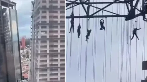 Colapsó un andamio y un grupo de obreros quedó colgando a 140 metros de altura