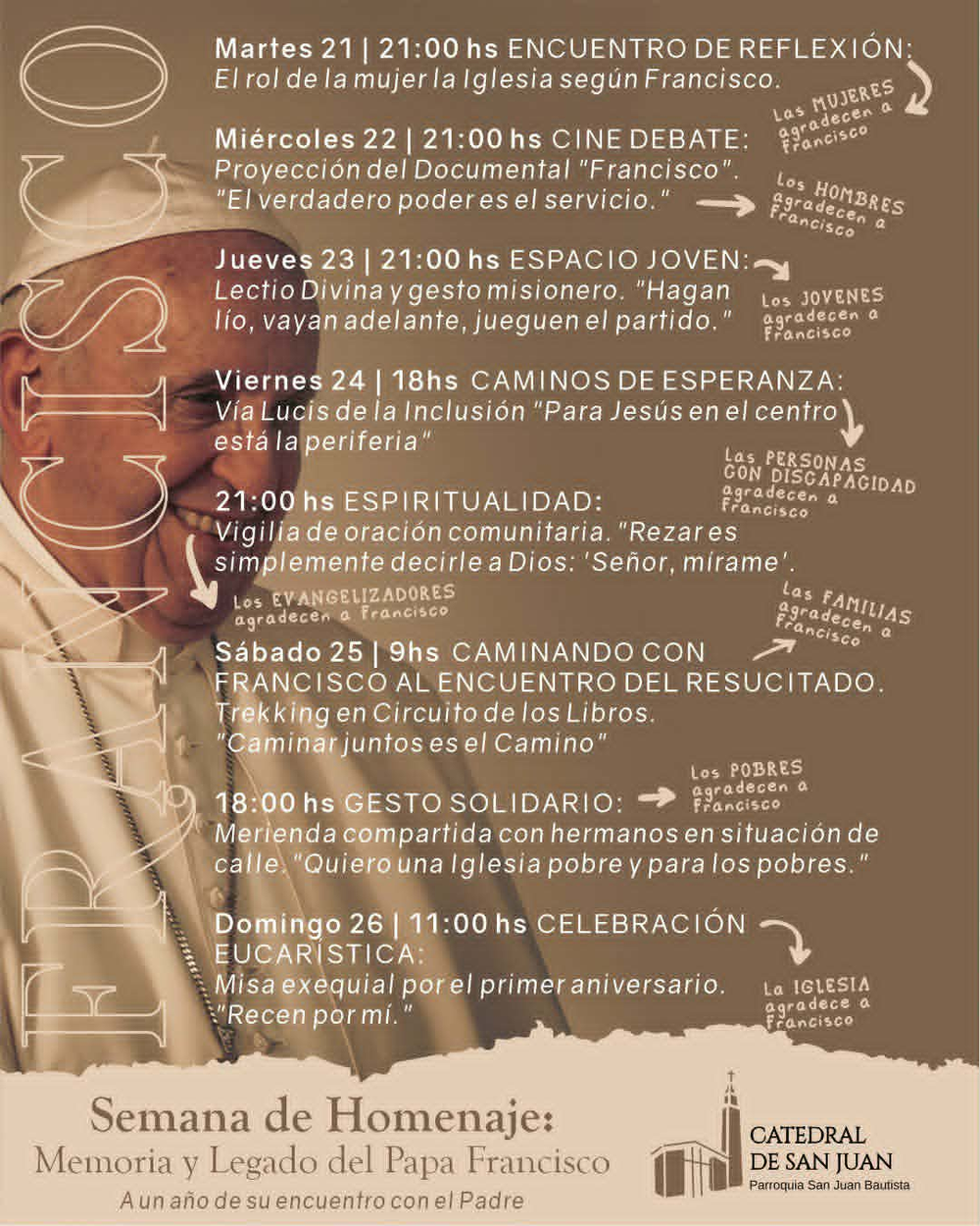 La agenda compartida por la Iglesia Catedral de San Juan