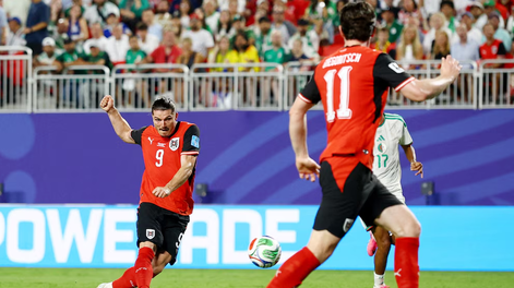 Soccer Football - FIFA World Cup 2026 - Group J - Algeria v Austria - Kansas City Stadium, Kansas City, Missouri, U.S. - June 27, 2026 Austrias Marcel Sabitzer scores their second goal REUTERS/Phil Noble