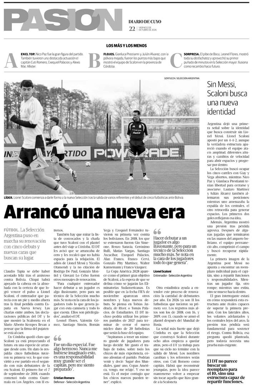 Diario de Cuyo | Tapa Pasión 2 de Octubre 2026