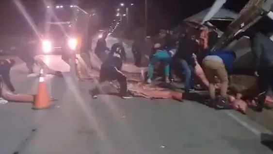 Volcó un camión con carne en San Luis y vecinos se llevaron parte de la carga