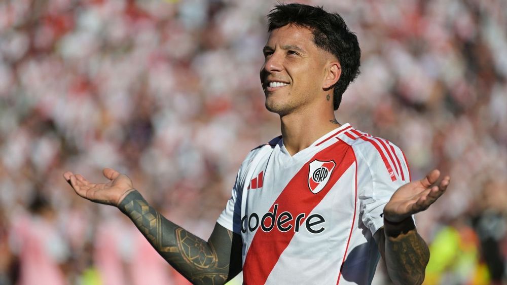 Goleador. Driussi marcó el primer gol de la era Coudet en River que este domingo recibe a Sarmiento en el Apertura de AFA.
