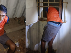 Mereles al quedar atascado y ser ayudado por personal policial para salir, solicitó una ambulancia ya que no podía respirar. Foto de él en el predio de Chimbas donde fue atrapado. Mereles al quedar atascado y ser ayudado por personal policial para salir, solicitó una ambulancia ya que no podía respirar. Foto de él en el predio de Chimbas donde fue atrapado.