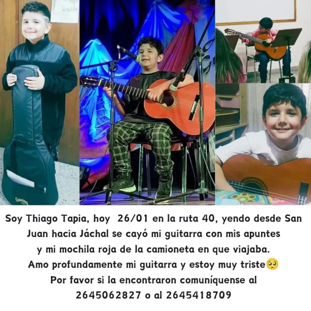 Un nene de 8 años busca desesperadamente la guitarra que perdió en Ruta 40