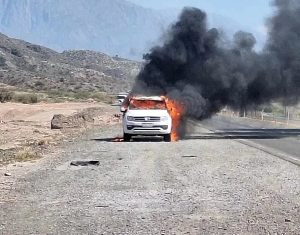 Una camioneta se incendió en Ruta 40 y su conductor se salvó de milagro
