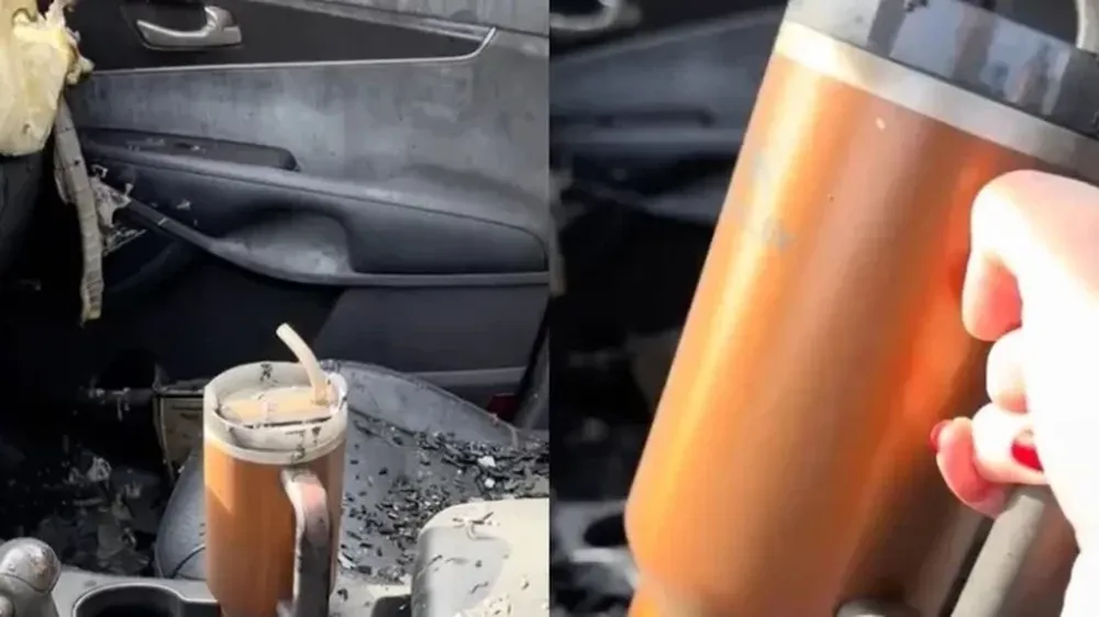 Se le incendió el auto, su taza térmica quedó intacta y Stanley le hizo un increíble regalo