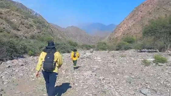 TRABAJO IN SITU. Un equipo de Bomberos llegó hasta la serranía haciendo la mitad del camino a pie. Hoy volverán.