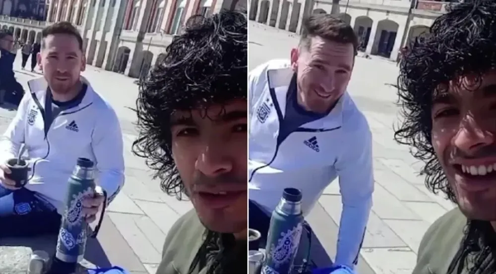 Los dobles de Messi y Maradona se juntaron a tomar mates en Mar del Plata y revolucionaron la rambla