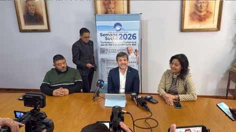 Germán Grosso, Alejandro Quiroga y Gabriela Flores presentaron la Semana Social 2026, que este año pone el cuidado del agua entre sus ejes.
