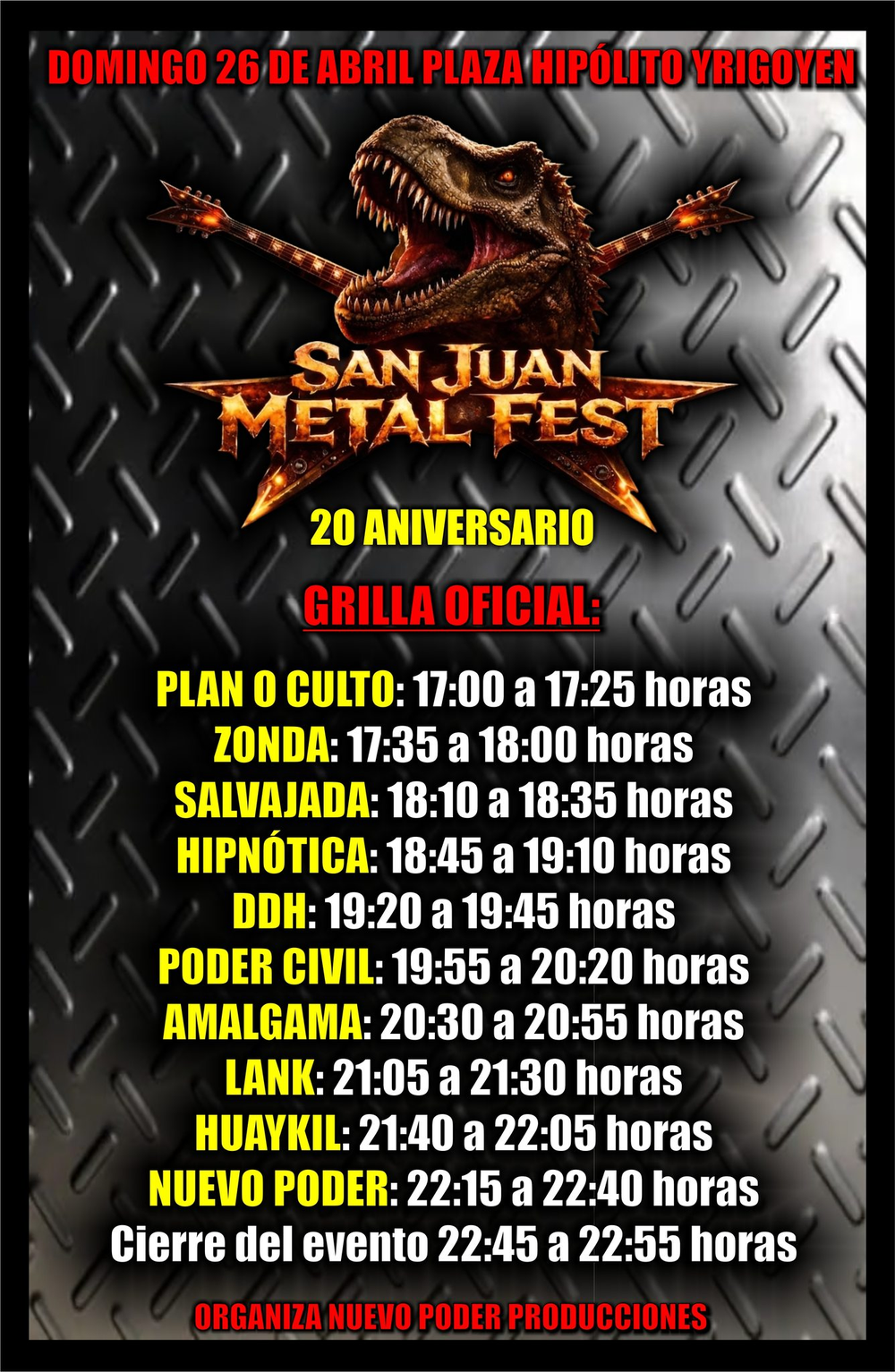 Bandas y horarios del Metal Fest 2026