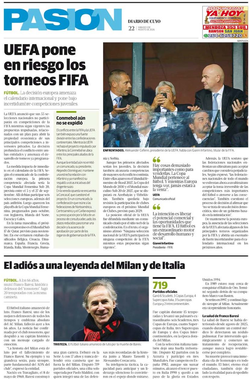 Diario de Cuyo | Tapa Pasión 1 de Agosto 2026