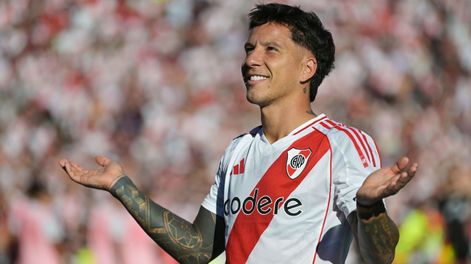 Goleador. Driussi marcó el primer gol de la era Coudet en River que este domingo recibe a Sarmiento en el Apertura de AFA.
