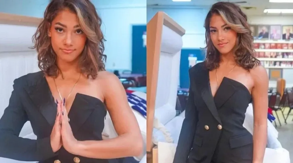 Escándalo por una modelo que posó junto al ataúd de su padre