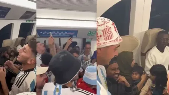 Un nene se asustó en el subte con la hinchada argentina y le cantaron canciones de cuna