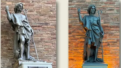 Las seis esculturas históricas que ornamentan la Catedral de San Juan fueron oficialmente restituidas a sus lugares originales.