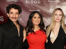 Juan Minujín, Salma Hayek y Angelina Jolie, durante la reciente presentación del film en Nueva York.&nbsp;