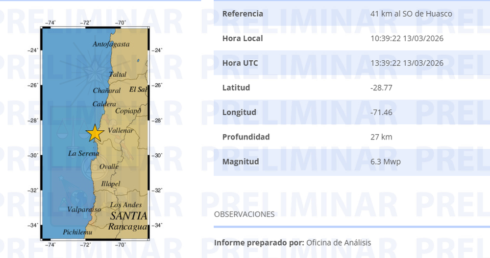 Datos del Centro Sismológico Nacional&nbsp; Universidad de Chile.