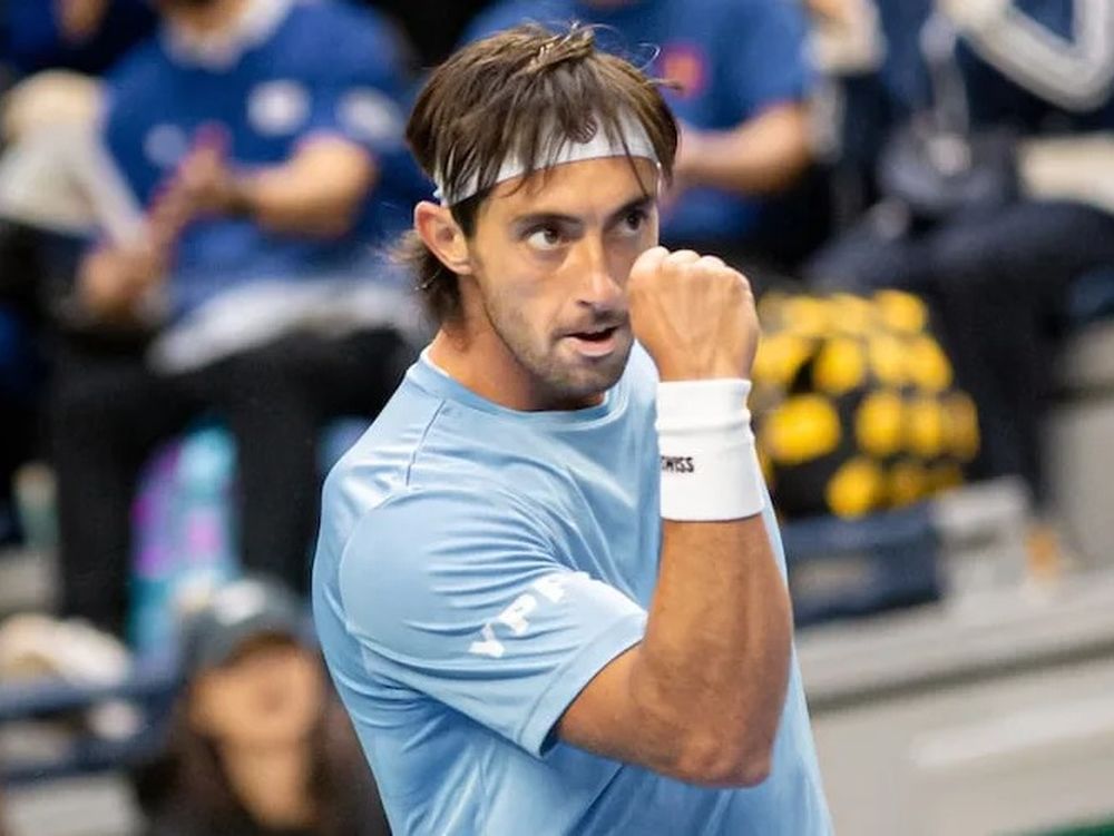 El festejo de Thiago Tirante durante la serie de Copa Davis entre Argentina y Corea del Sur en Busan.