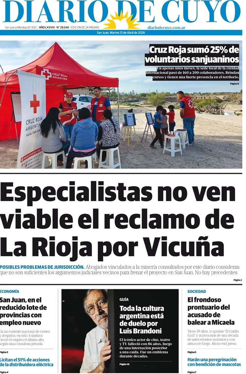 Diario de Cuyo | Tapa Edición 21 de Abril 2026