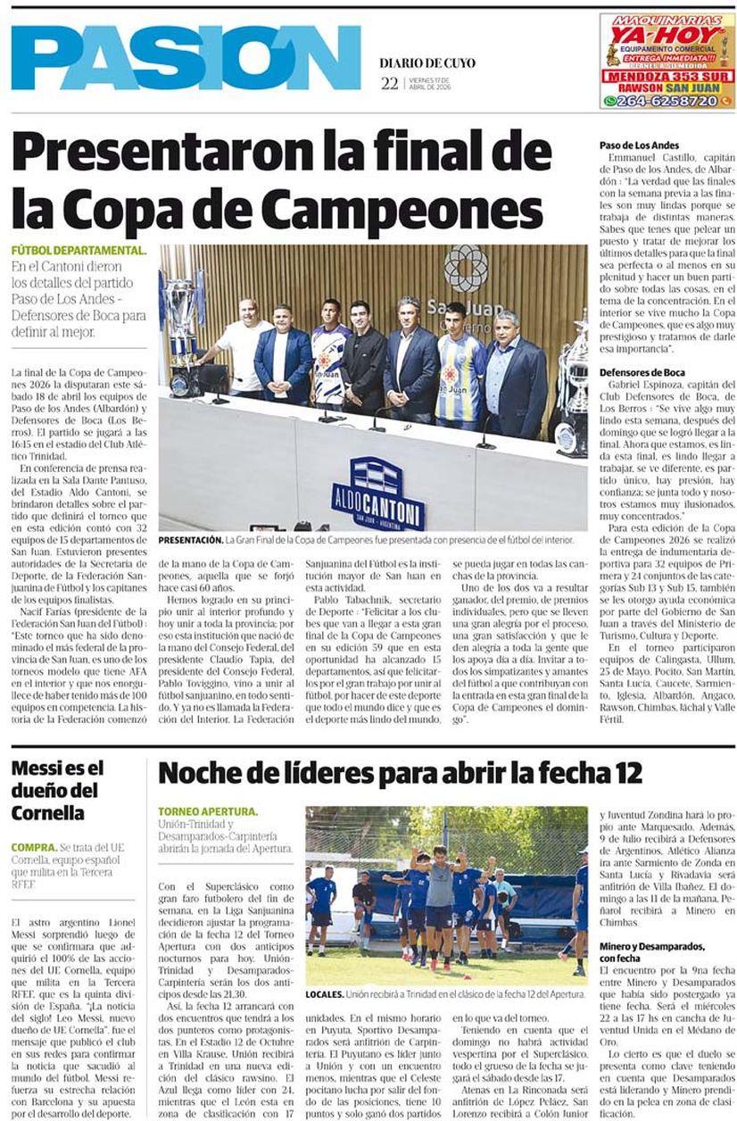 Diario de Cuyo | Tapa Pasion 17 de Abril 2026