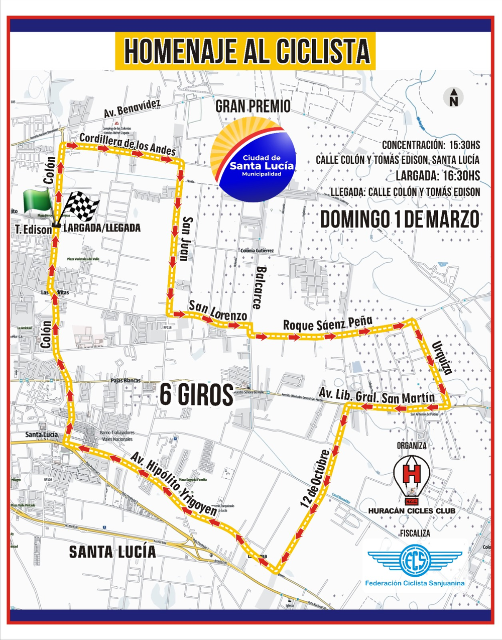 El circuito en Santa Luc&iacute;a que marcar&aacute; el regreso del ciclismo a la provincia.
