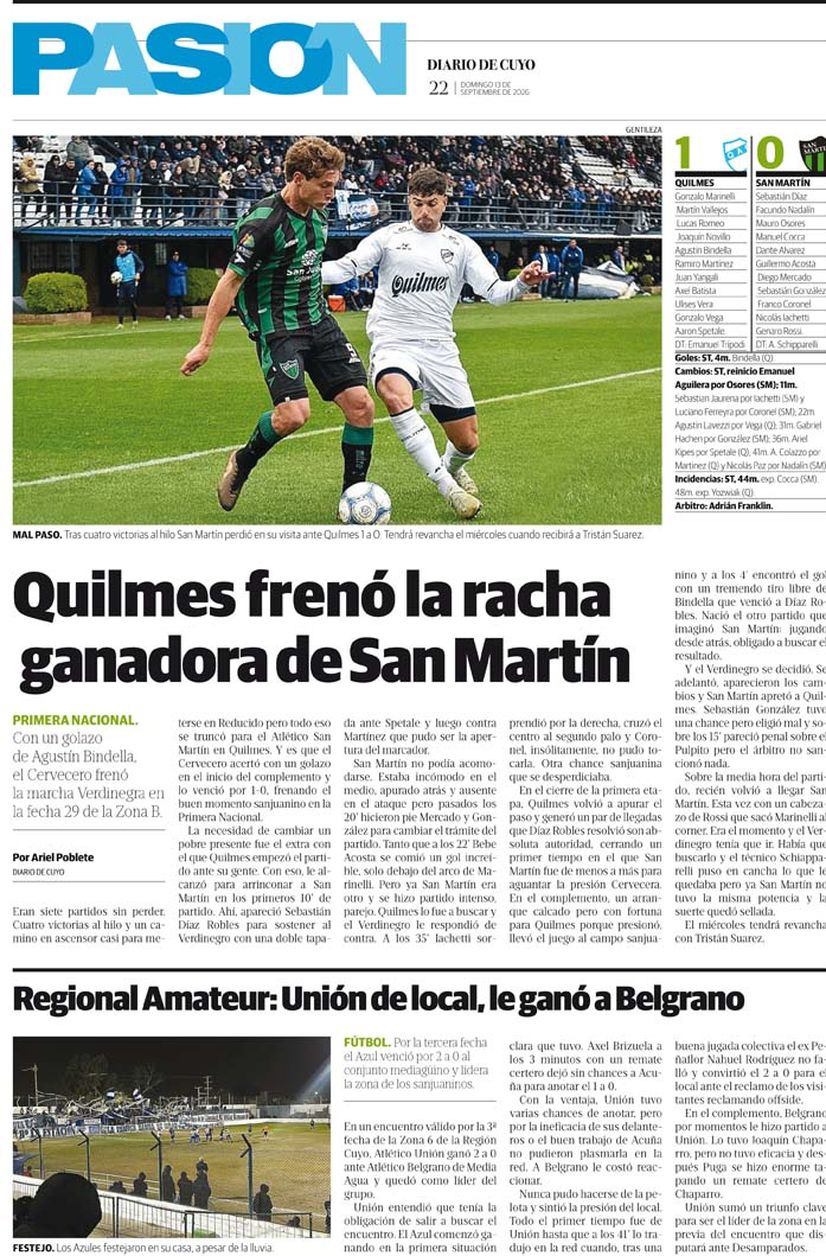 Diario de Cuyo | Tapa Pasión 13 de Septiembre 2026