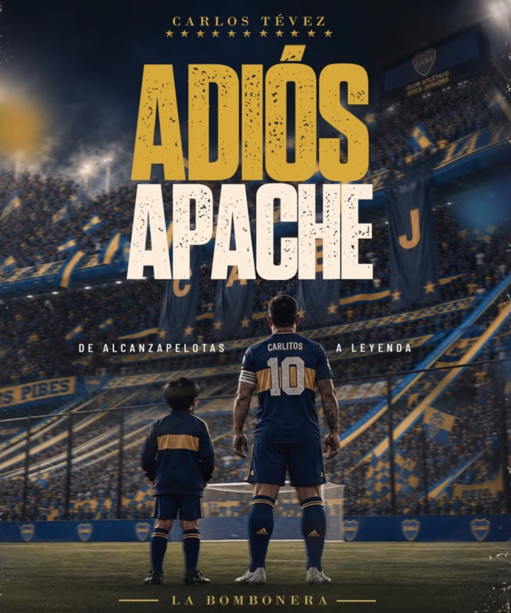 “Adiós Apache”, la imagen con la que Carlos Tevez anunció su futuro partido despedida en La Bombonera. (Foto: Instagram @__carlitostevez)