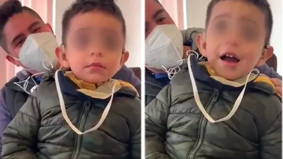 La reacción de un niño con discapacidad auditiva al escuchar por primera vez la voz de su padre
