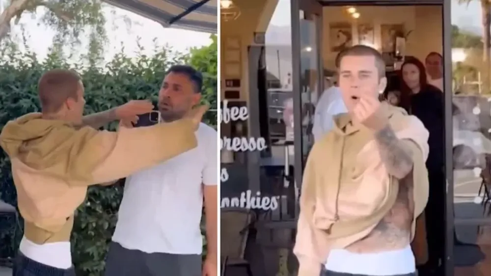 Justin Bieber enfrentó a los paparazzis que lo filmaban en un restorán.-