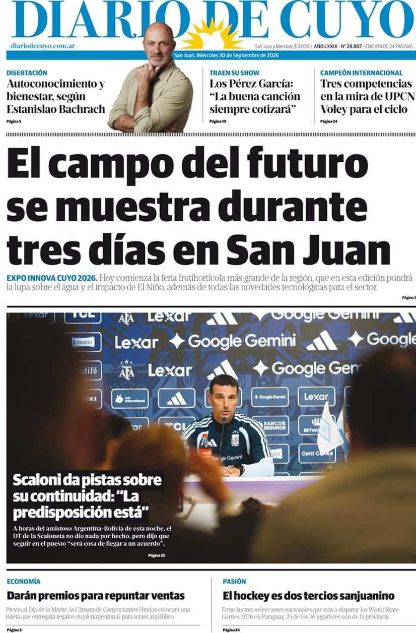 Diario de Cuyo | Tapa Edición 30 de Septiembre 2026