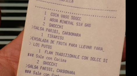 Polémica por una expresión homofóbica en el ticket de un restaurante