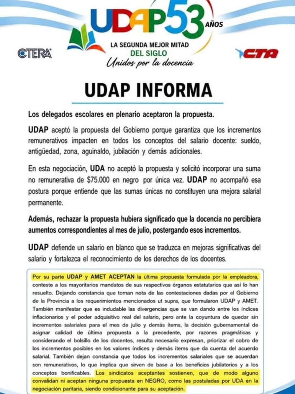 El comunicado de UDAP.