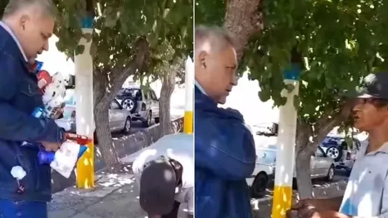 Subió la apuesta el locutor solidario: nuevo video entregando mercadería a un changarín y otra vez hay polémica.