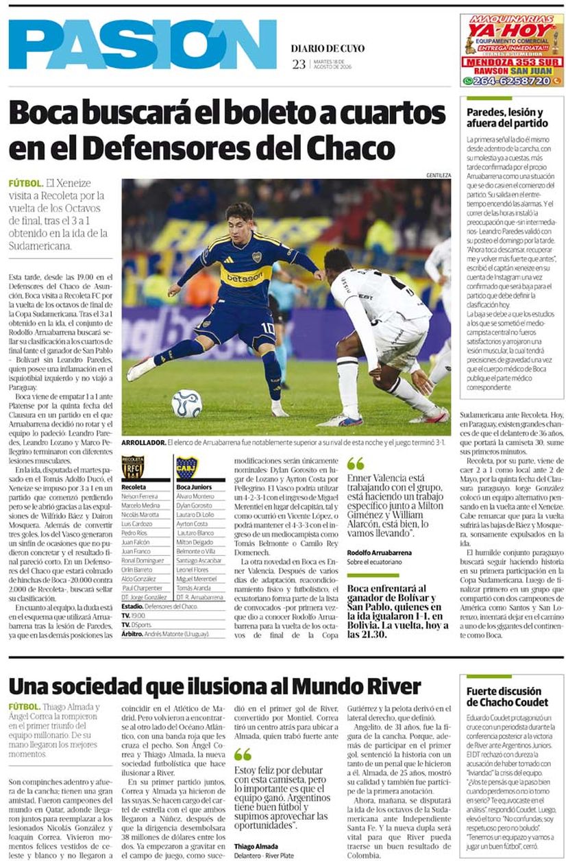 Diario de Cuyo | Tapa Pasión 18 de Agosto 2026 