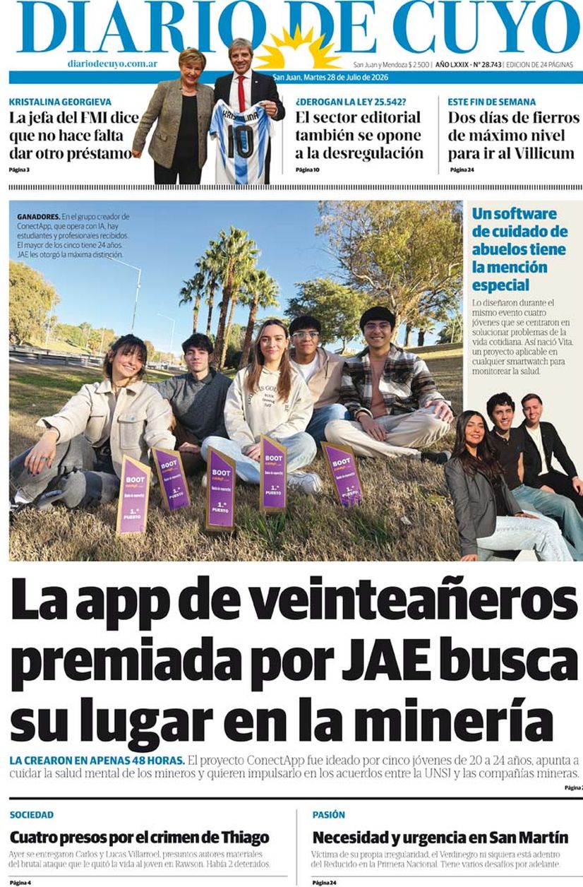 Diario de Cuyo | Tapa Edición 28 de Julio 2026