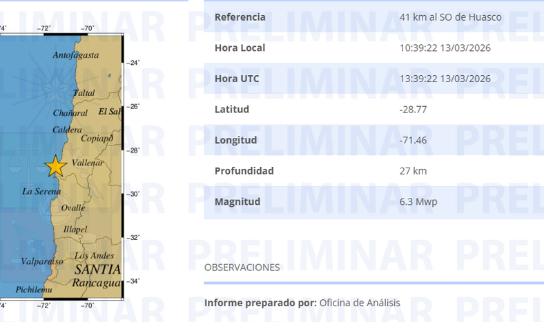 Datos del Centro Sismológico Nacional&nbsp; Universidad de Chile.